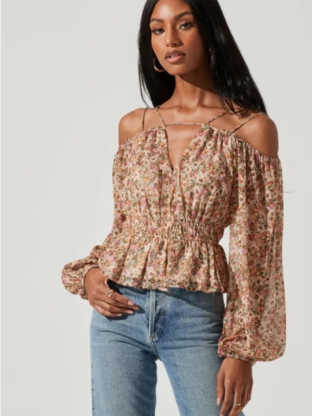 Astr Hart Top in Olive & Peach Floral